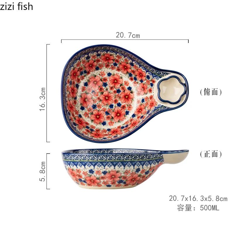 Винтажная цветочная керамическая тарелка, тарелка для пельменей с уксусом, овощная салатница, фруктовая чаша, тарелка для закусок, керамическая посуда