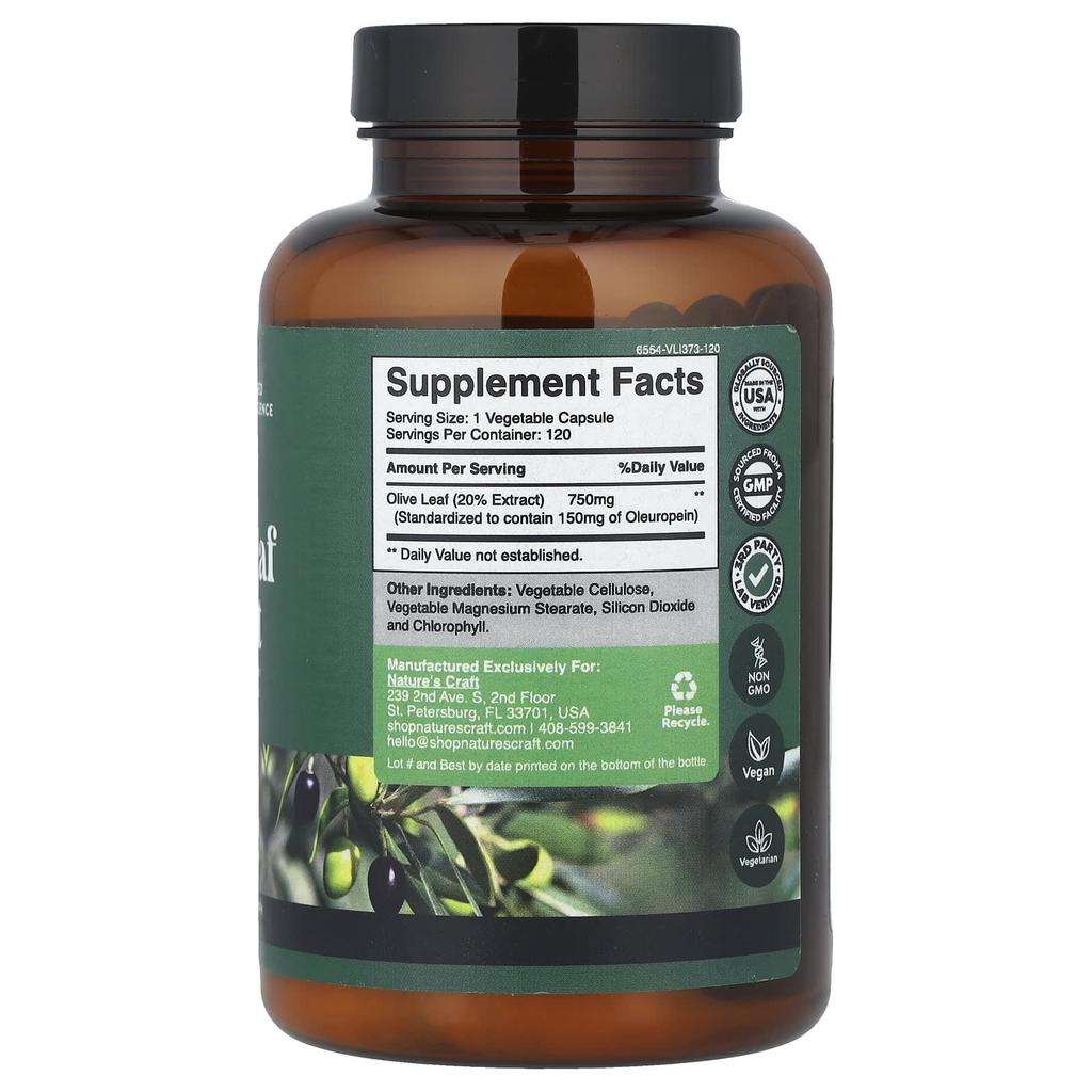 Nature's Craft Olive Leaf Extract, 750Mg, 120 Capsules