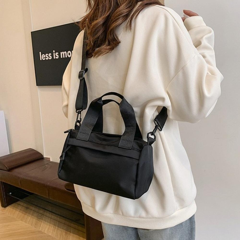 Solid Color Canvas Crossbody Bag Zipper Small Square Bag Portable Nylon Shoulder Bag Travel
