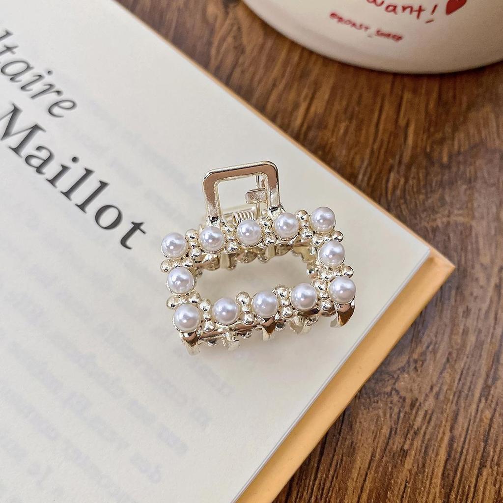 Маленькая заколка для волос Pearl Rhinaute, женская сетчатая заколка для знаменитостей, нежный высокий зажим для хвоста, корейская расширенная заколка для волос с боковым разрезом, головной убор