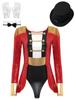 Women's Circus Ringmaster Costume Halloween Cosplay Tassel Leotard Bodysuit with Hat Bow Collar Gloves for Party Stage Shows