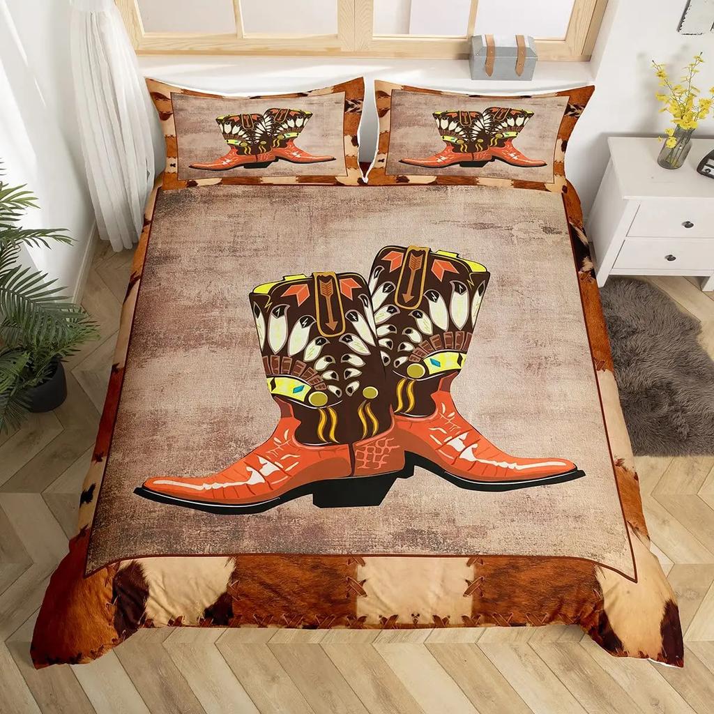 Пододеяльник в стиле вестерн-ковбой, комплект постельного белья Twin King Cowboy Boots Hat Floral Exotic Farmhouse Cowboys Patchwork
