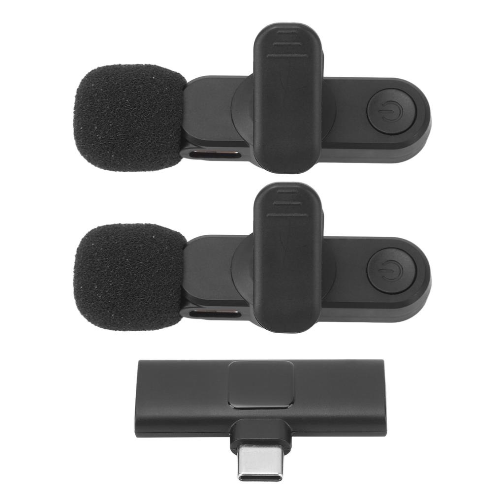 2PCS Wireless Lavalier Lapel Microphones 2.4GHz Noise Reduction Mini Clip On Wireless Mic for Android Recording Live