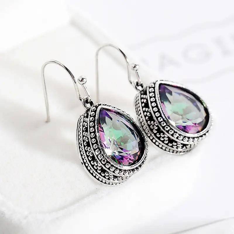 Серьги-подвески Huitan Waterdrop с разноцветным кубическим цирконием, винтажные аксессуары для женщин на вечеринку, уникальный подарок, элегантные женские украшения