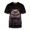 Summer Round Neck 3D Cute Cat Print Top Fashionable Casual Short Sleeved Men's T-shirts