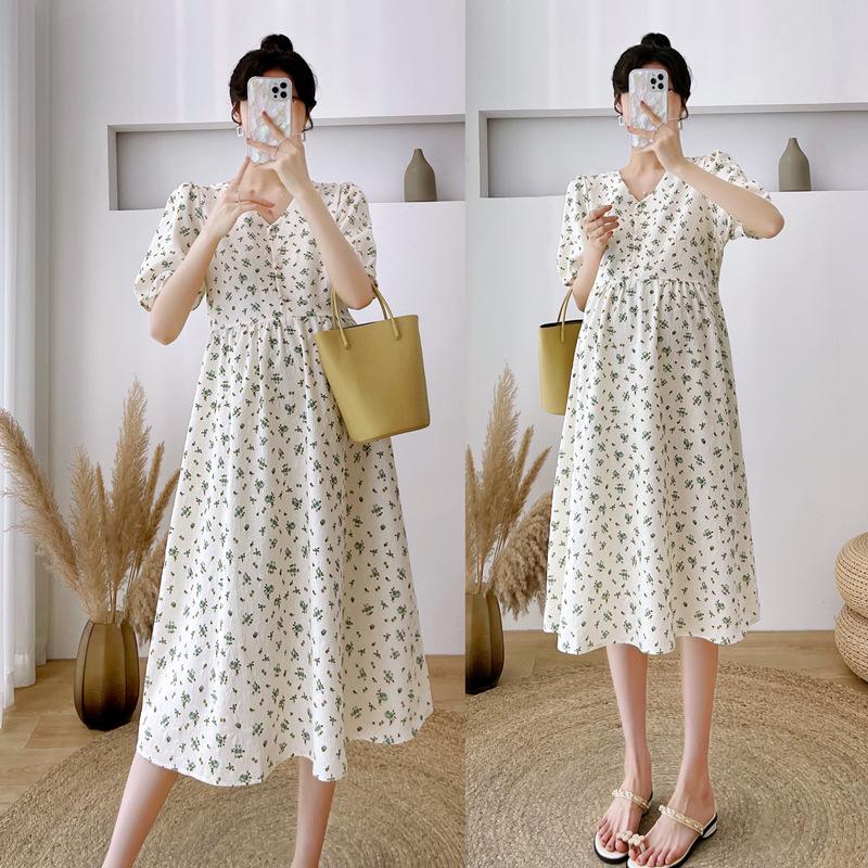 Spring/Summer Floral Maternity & Nursing Dress – Chic Mid-Length Design