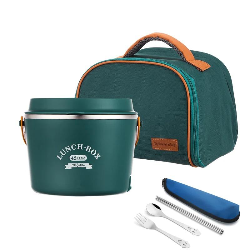 Портативный ланч-бокс с электроподогревом емкостью 1,2 л, из нержавеющей стали, контейнер для подогрева пищи, для офиса, автомобиля, пикника, рисоварки