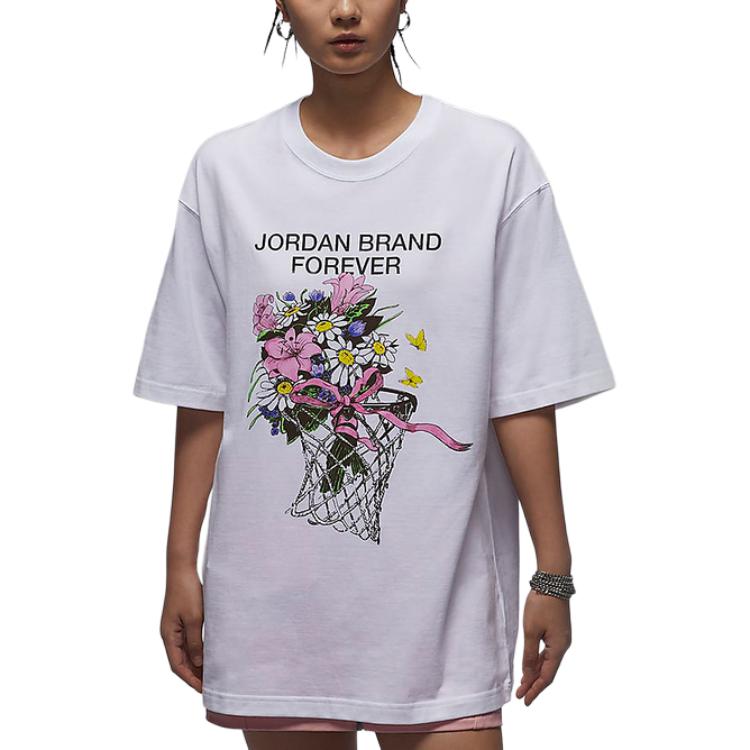 Jordan Футболка с коротким рукавом и цветочным принтом, женские топы, белая FV7120-100