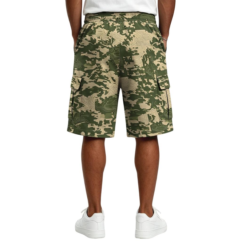 Mens Casual Drawstring Shorts Loose Fit Camouflage Print Elastic Waistband with Multiple Pockets for Outdoor Activities