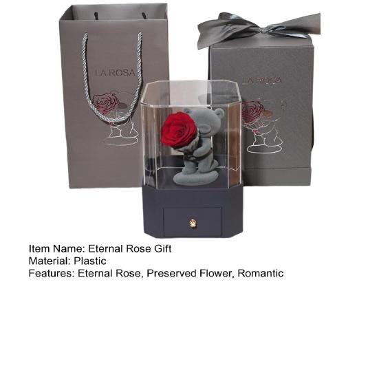 Flocking Bear Figurines with Preserved Rose Eternal Rose with Gift Box Romantic Gift for Girlfriend Wife Valentine's Day Anniversary Gift