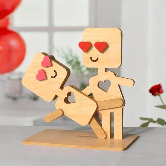 Valentine's Day Wooden Man Ornament Handmade Farmhouse Rustic Couple Robot Figurine Table Sign Home Office Desktop Decoration