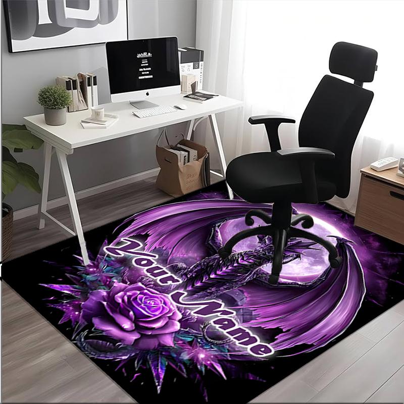 1PC Custom Name Purple Dragon Fantasy Art Theme Floor Mat Ideal for Living Room, Game Rooms, Office, Bedroom,Floor Mat Playful Design