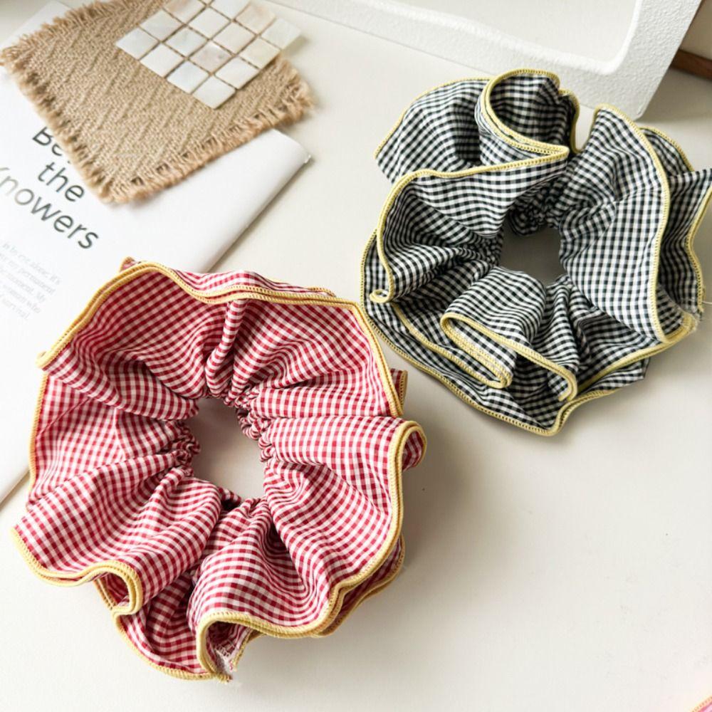 Plaid Big Hair Scrunchie Elastic Hairband Fashion Hair Rope  Women
