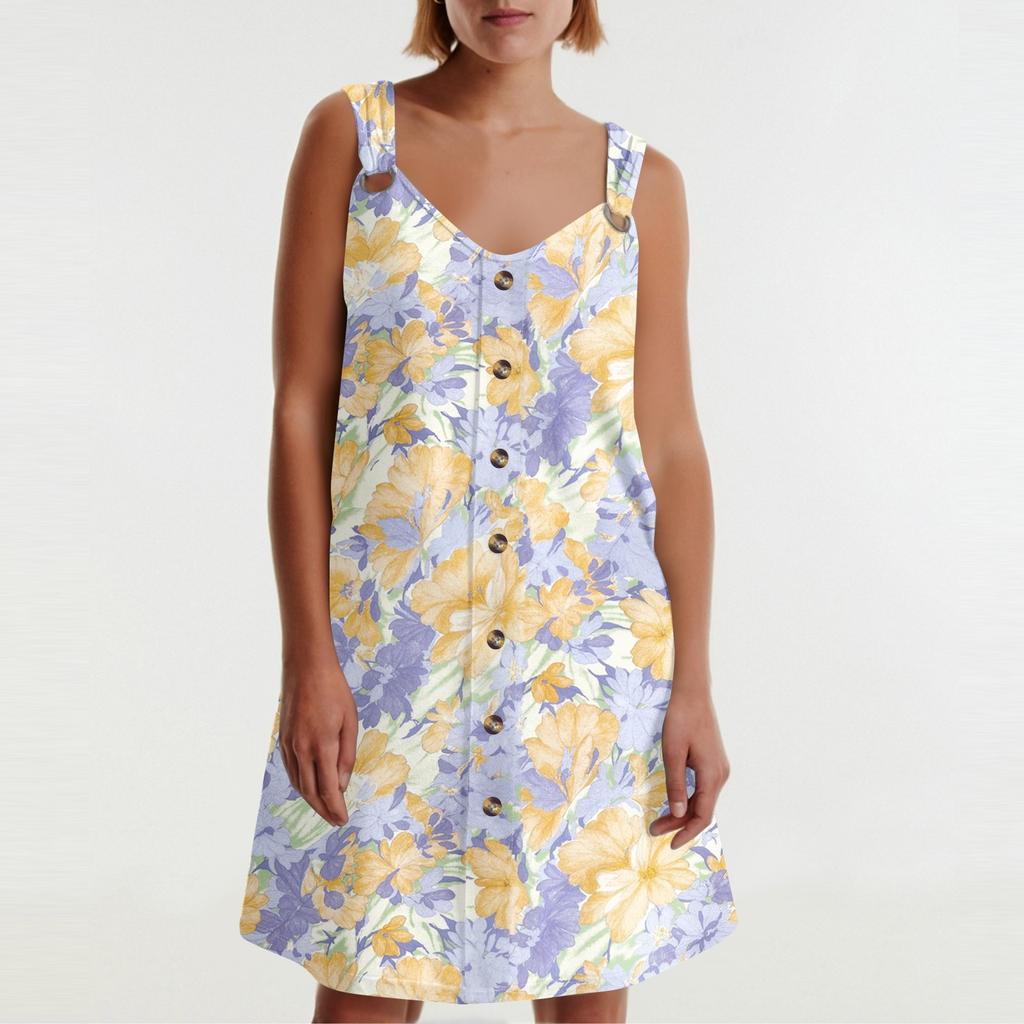Women's Summer Dress With Pocket Sleeveless Floral Print Sundress