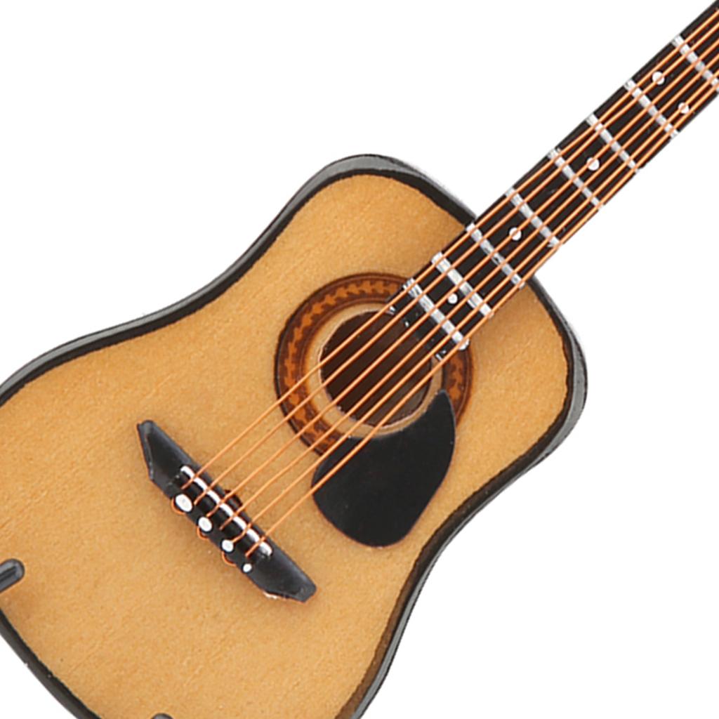 10cm 16cm Miniature Guitar Model Display Wooden Musical Instrument Ornaments Craft with Stand Case Home Desktop Decoration