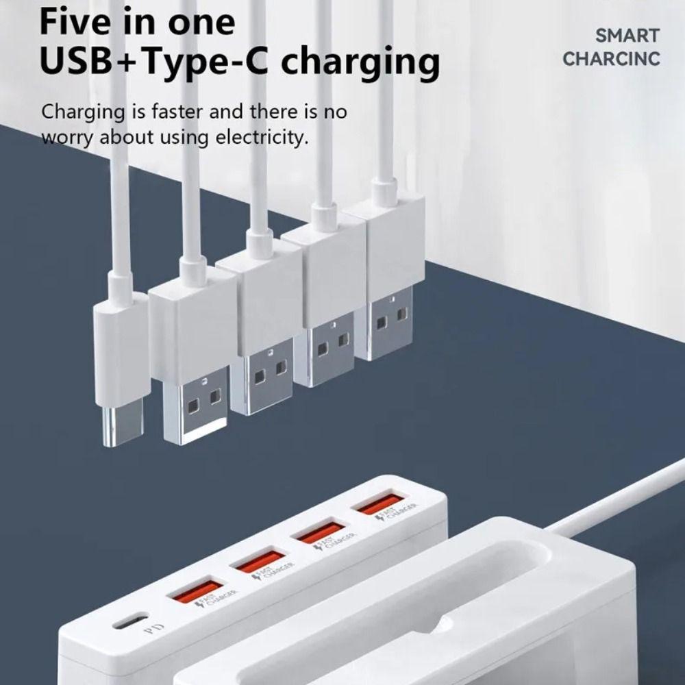 USB Type C Phone Charger Power Strip 5 in 1 Charging Socket Multifunctional Phone Holder