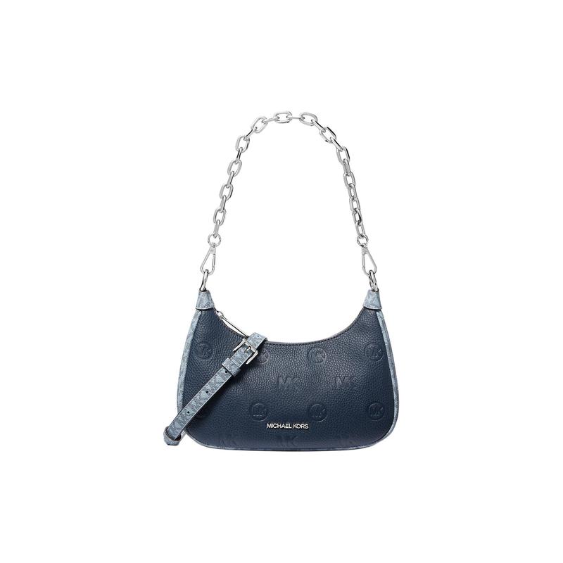 MICHAEL KORS Cora logo embossed zipper closure polyurethane handheld crossbody shoulder bag medium women's navy