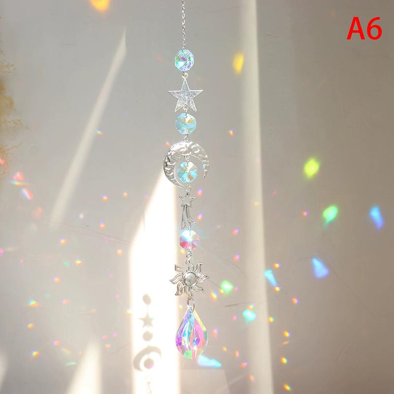 1Pc Crystal Wind Chime Moon Sun Star Catcher Diamond Prisms Pendant Dream Catcher Rainbow Hanging Drop Home Windchime