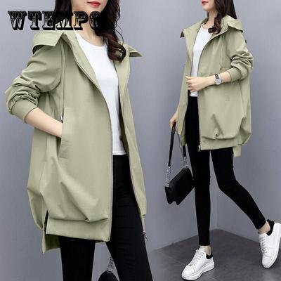 Новая осенняя женская куртка с длинным рукавом, повседневная ветровка, женское пальто с капюшоном, свободные базовые пальто, женская верхняя одежда