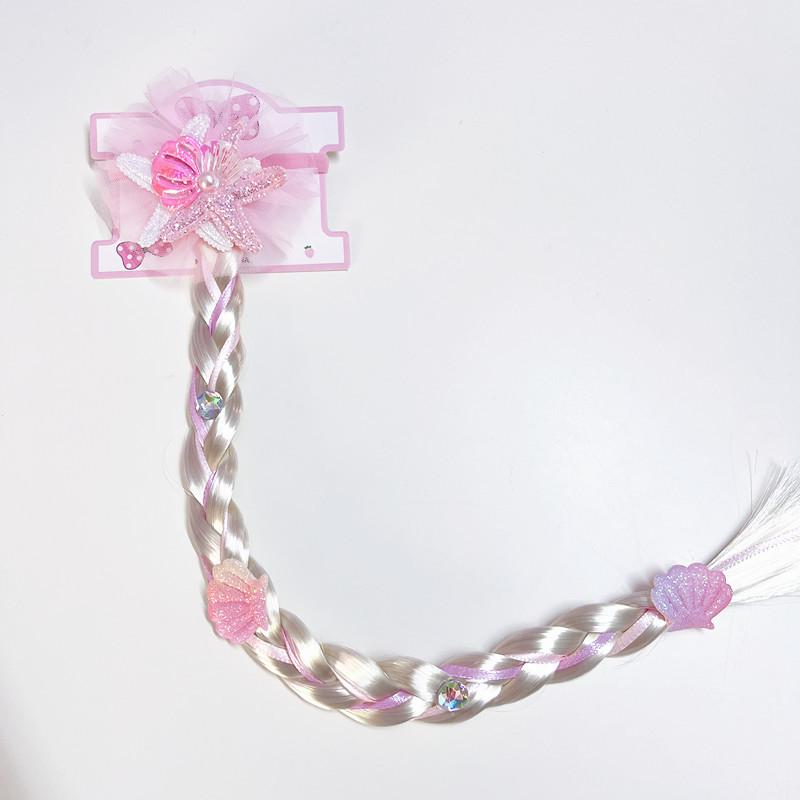 Детский милый парик-хвост с косичкой из сетки, украшенный морской звездой, жемчугом и бантом