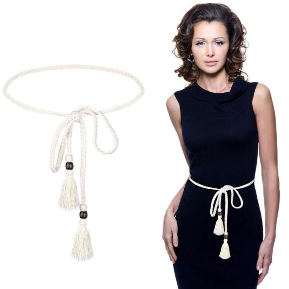 Solid Color Boho Rope Chain Tie Waistband Fashion Accessories Tassel Dress Belt for Beginners