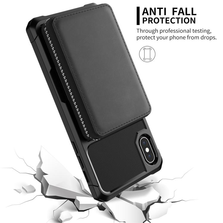 For iPhone XR Zipper Wallet Card Bag PU Back Case
