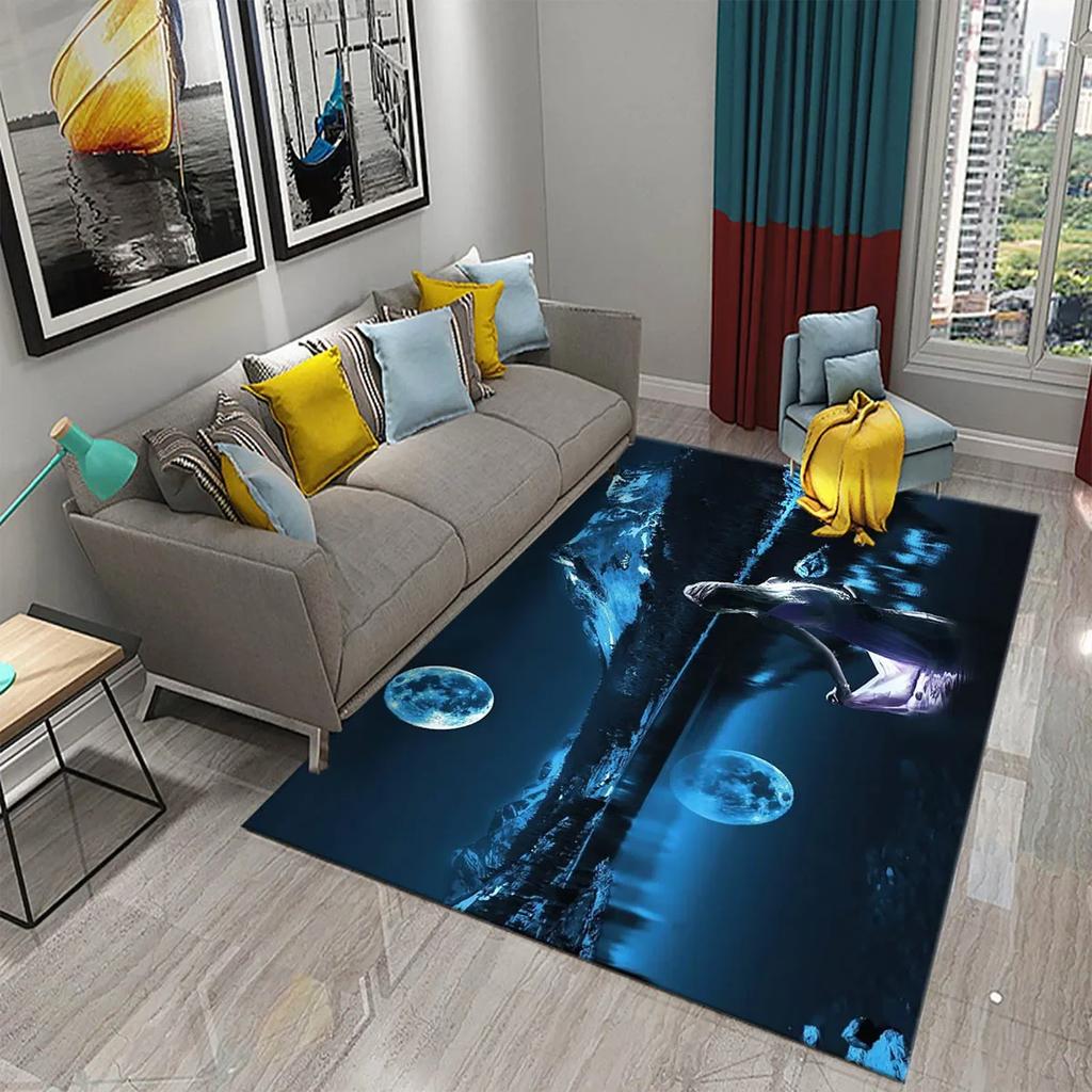 3D Moon Carpet Flower View Mat for Kitchen Bathroom Toilet Non-slip Carpet Living Room Sofa Floor Carpet Home Bedroom Decor Rug