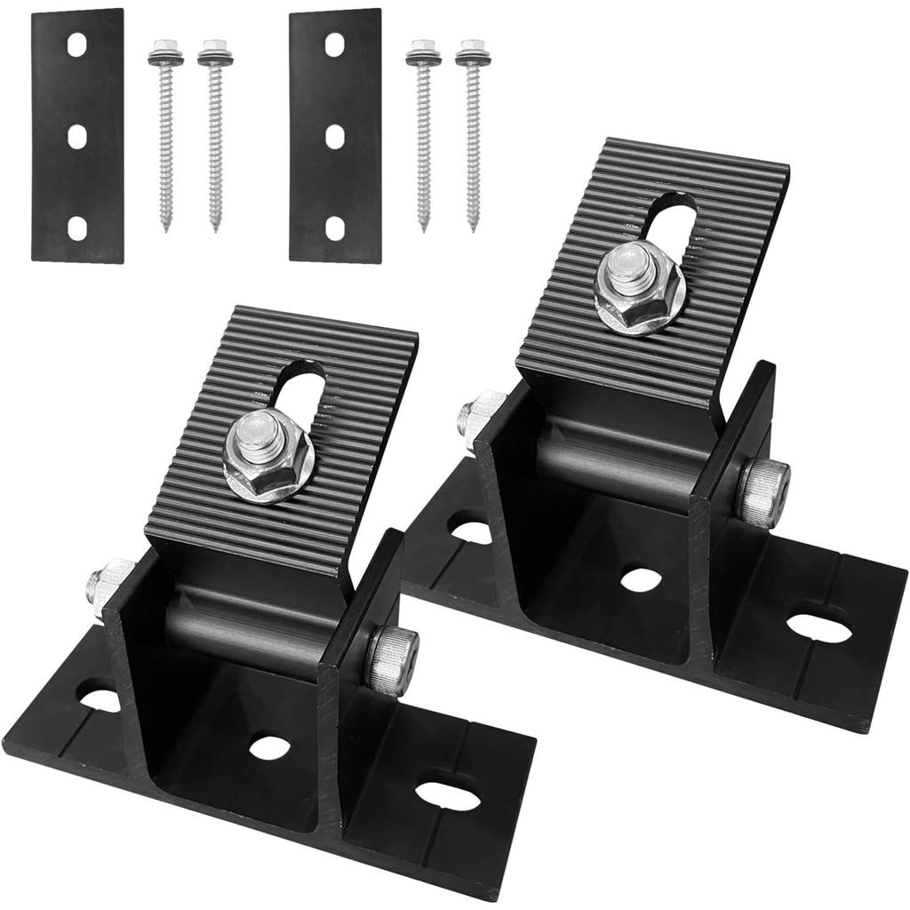 2 Pack Adjustable Solar Panel Tilt Mount Bracket Base, Tilt Angle 10-60 Flat Roof Mount Holder, RV Solar Panel Mounts Clamp