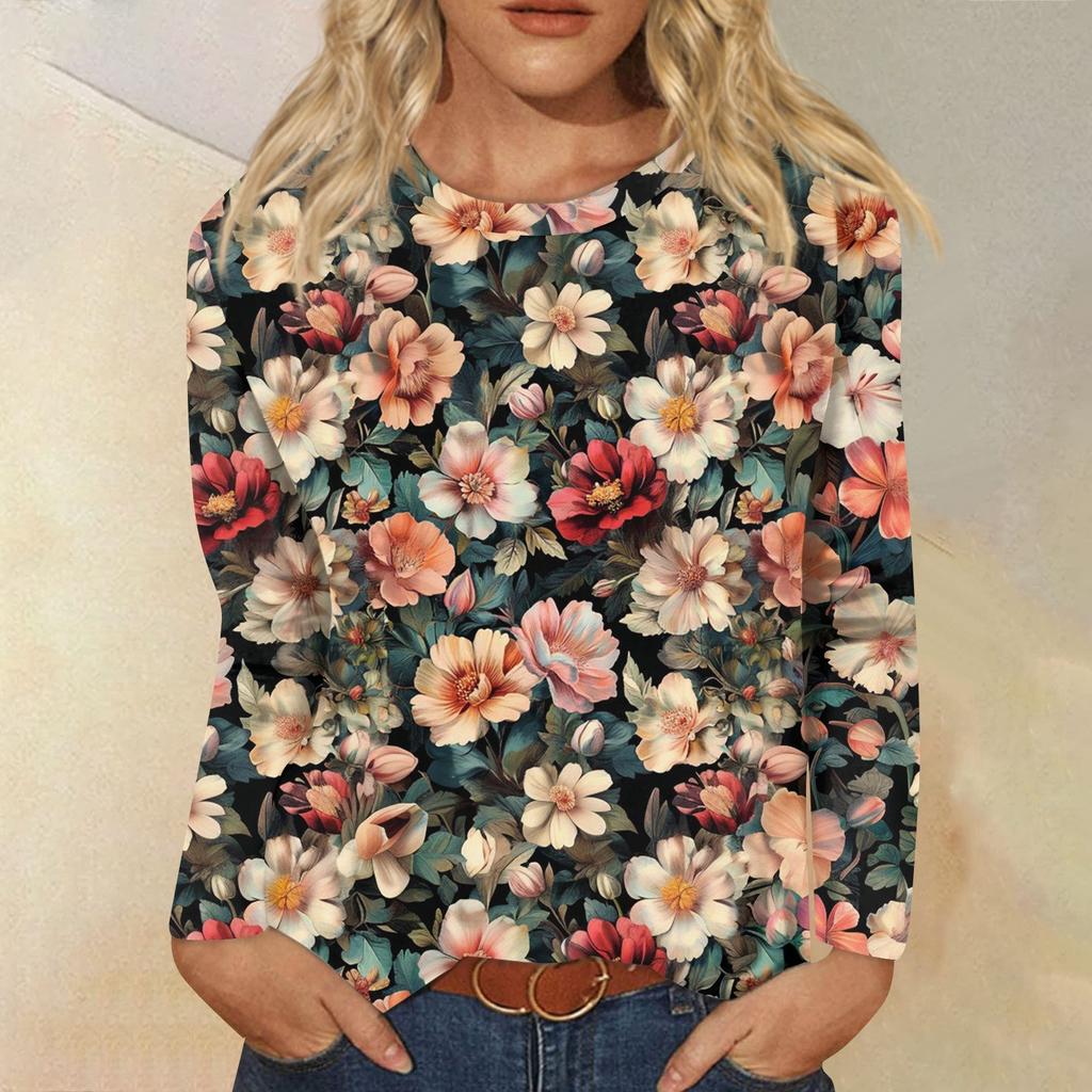 Женская модная повседневная кофта с длинным рукавом и принтом, с круглым вырезом