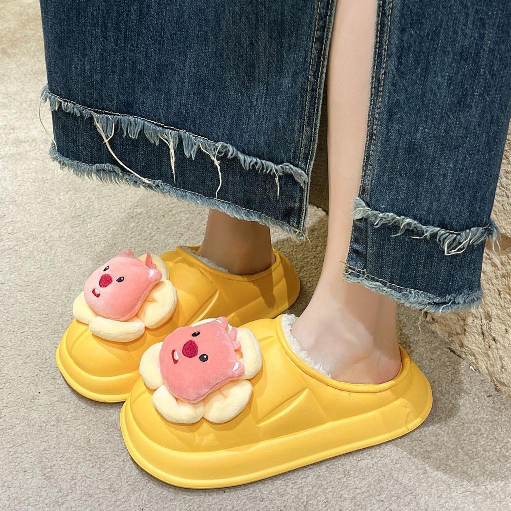 Non-slip Dormitory Warm Bag Head Cotton Slippers Beaver Cute Girl Heart Home Cotton Slippers 2025 Autumn and Winter New