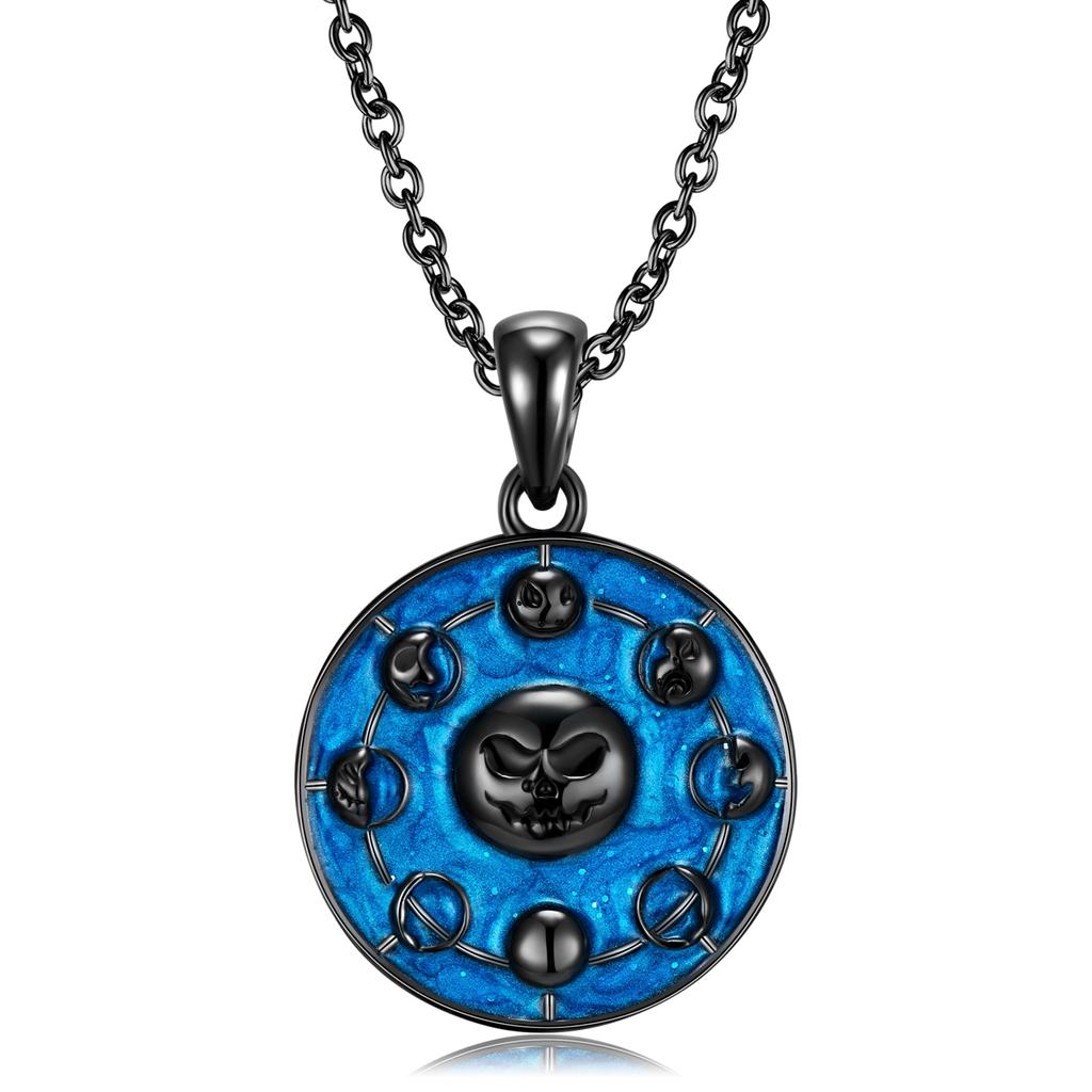 Moon Phase Skull Smiley Pendant Necklaces Jewelry Authentic 925 Sterling Silver for Fashion Women Necklace Jewelry Accessory Moths Skeleton Pendant