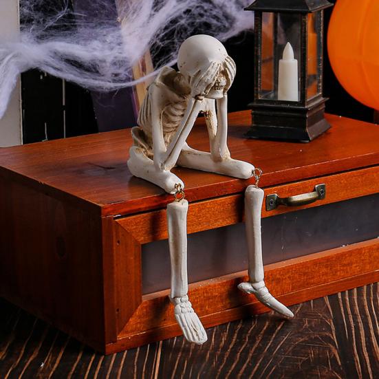 Skeleton Figurine Realistic Non-See Non-Speak Non-Hear Statues Spooky Skeleton Collectible Ornaments for Halloween Haunted House