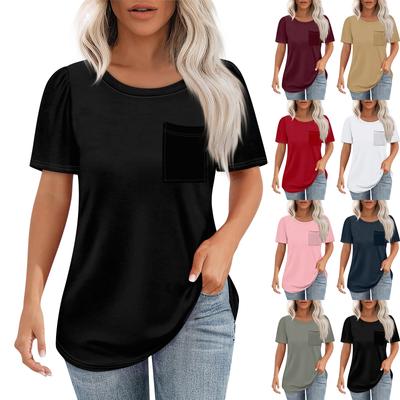 Футболки для женщин, плиссированные, с круглым вырезом, нарядные, повседневные, блузки с принтом, с коротким рукавом, летние топы, свободный крой