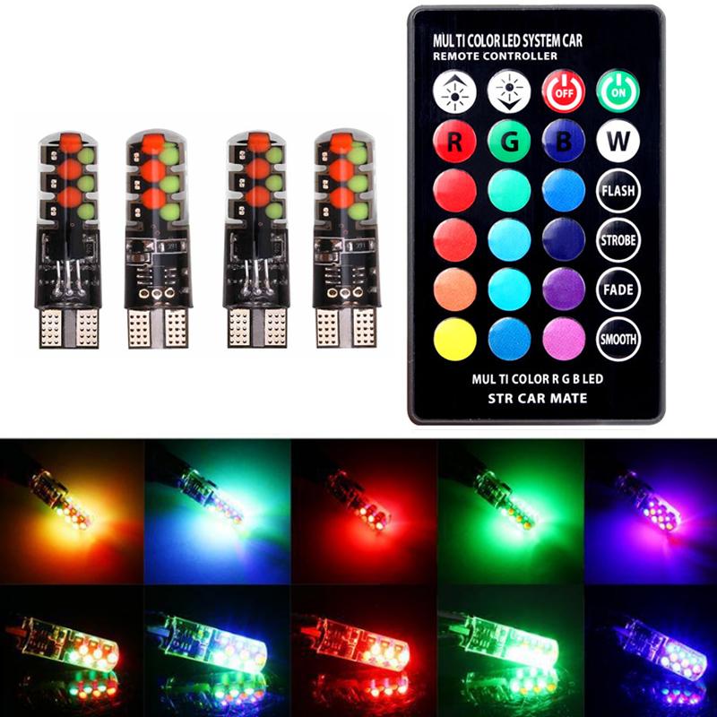 2/4 шт. T10 W5W Led 194 168 W5W 5050 SMD автомобильный купольный светильник для чтения автомобильная клиновидная лампа RGB светодиодная лампа с пультом дистанционного управления