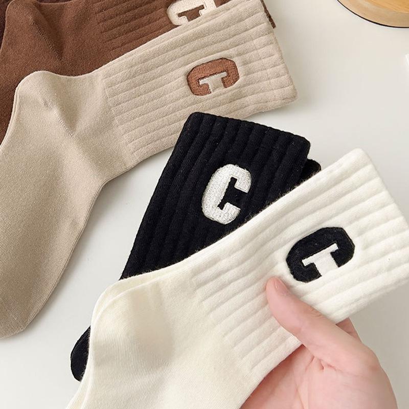 Чжуцзи Женские Модные Вышитые Носки до Середины Икры с Буквами - Колледж Стиль, Весна и Осень Универсальные Спортивные Носки