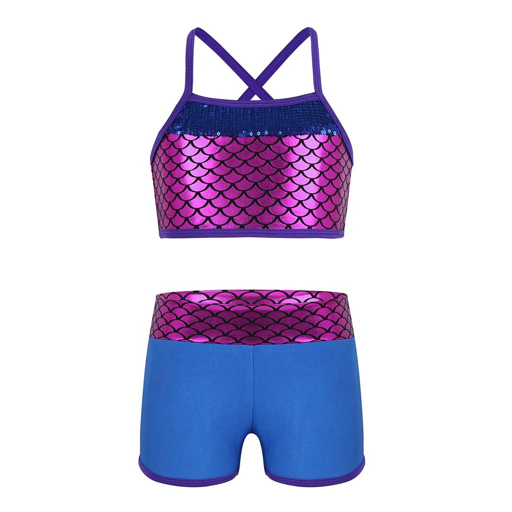 Детский спортивный костюм для девочек, купальники, танкини, весы, топы с плавками, гимнастическая спортивная танцевальная одежда