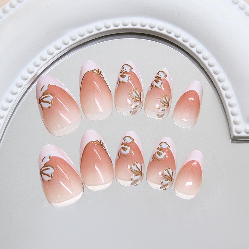 Three-dimensional retro Phnom Penh bow flower, wind removable manicure piece 24 pieces press on nai