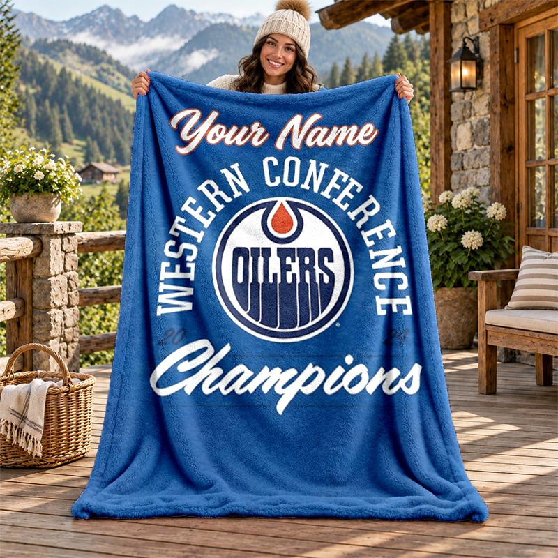 Edmonton Oilers Custom Name Flannel Blanket Personalized Soft Warm Plush Throw Blanket Customized Gift for Family Friends