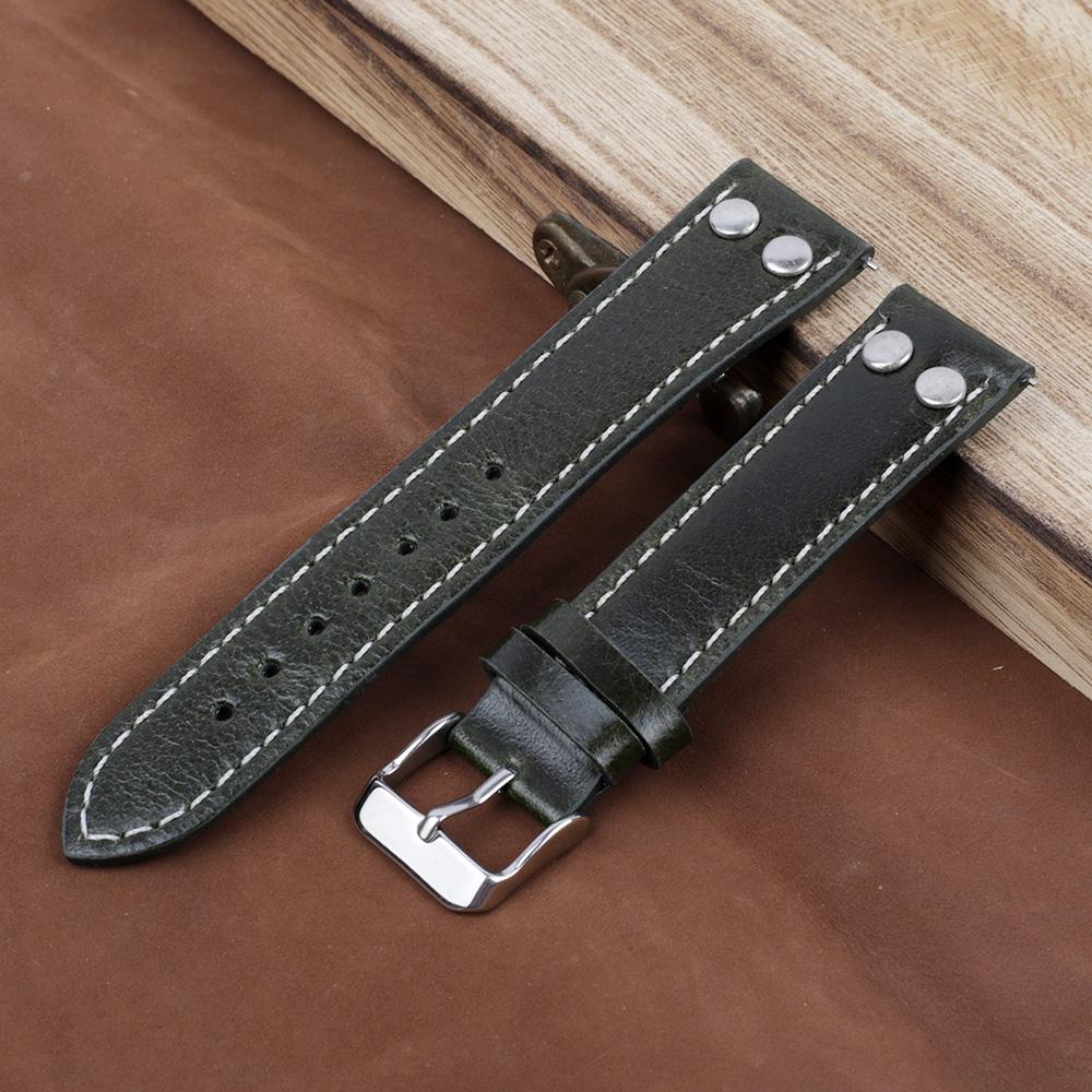 Oil Wax Genuine Leather Watch Strap 18mm-24mm Retro Rivets Bracelet Wristband Replacement Quick Release Watch Strap for Men