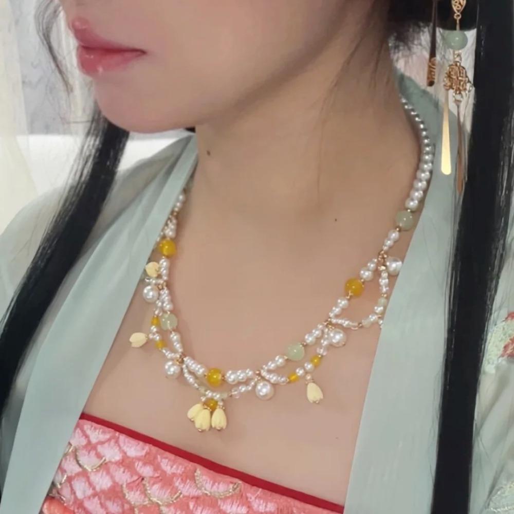 Exquisite Chinese Style Necklace Pearls Cheongsam Clavicle Chain Hanfu Necklaces Song Dynasty