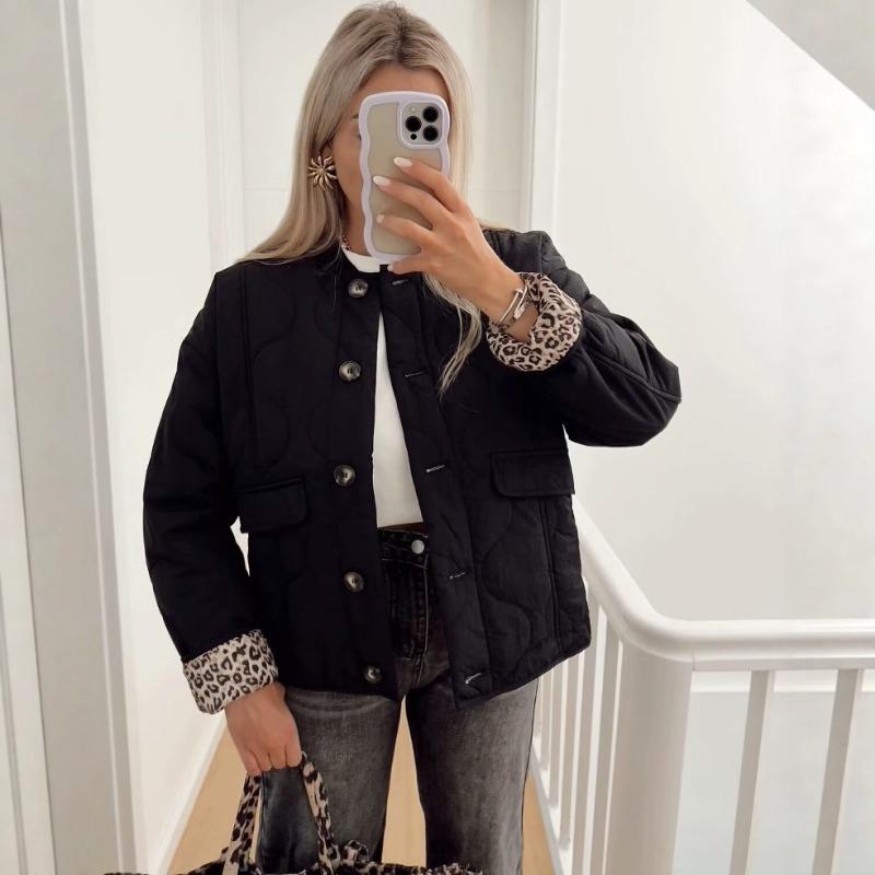 Women S Solid Round Neck Single Breasted Cotton Padded Coat
