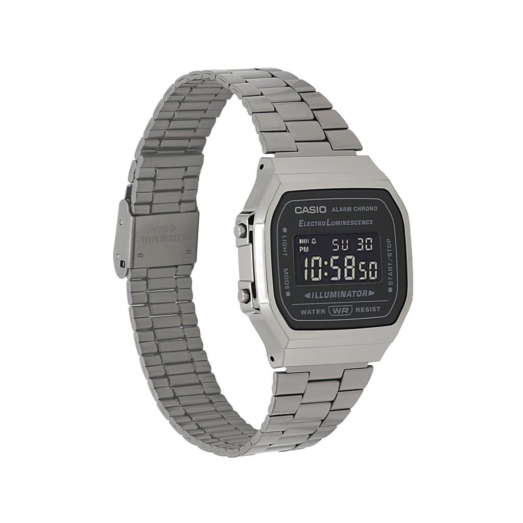 Casio Винтажные цифровые часы из нержавеющей стали с черным циферблатом и кварцевыми часами A168WGG-1B унисекс
