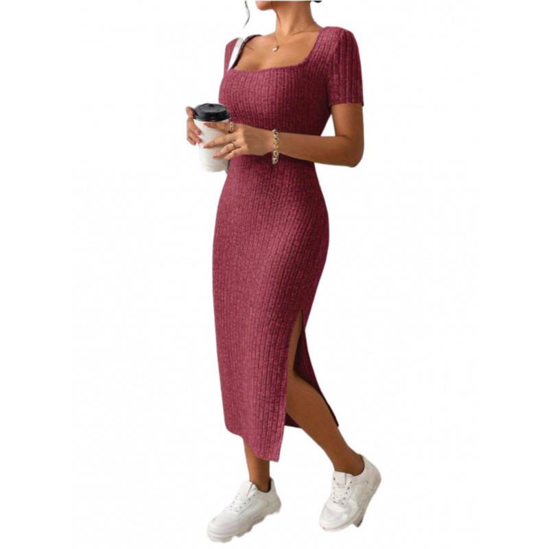 Summer Dress Women Satin Fabric Bodycon Open Slit Casual Elegant For Office Wear