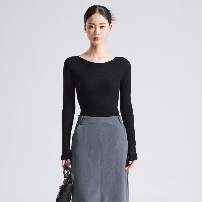 Fengxun Seamless Low Round Neck Silk Cashmere Blend Base Layer Sweater