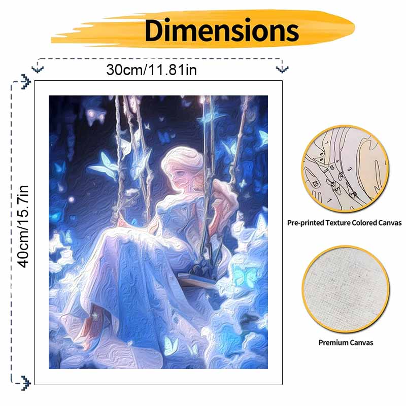 Disney oil painting painting art frozen princess blue butterfly swing handmade diy painting home decoration gift