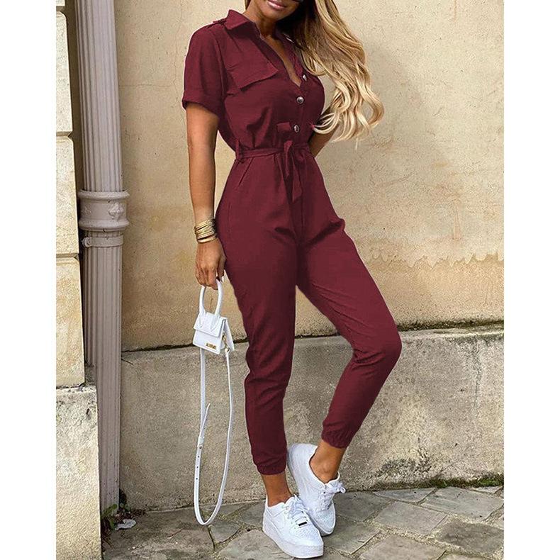 Women's Casual Solid Color Bodycon Jumpsuits Rompers Adjustable Shoulder Straps Bodysuits High Waistband Slim Fit Cargo Pants One-Piece Suits Overalls