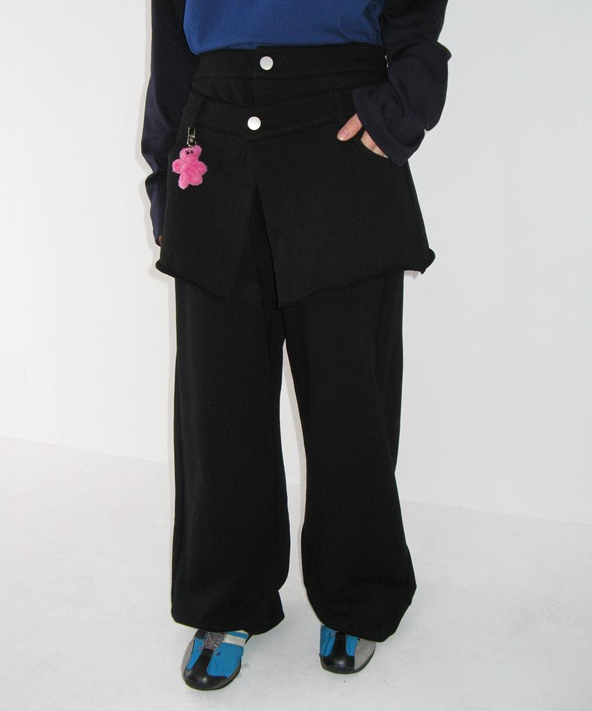 RONRON Skirt Layered Sweat Pants Black