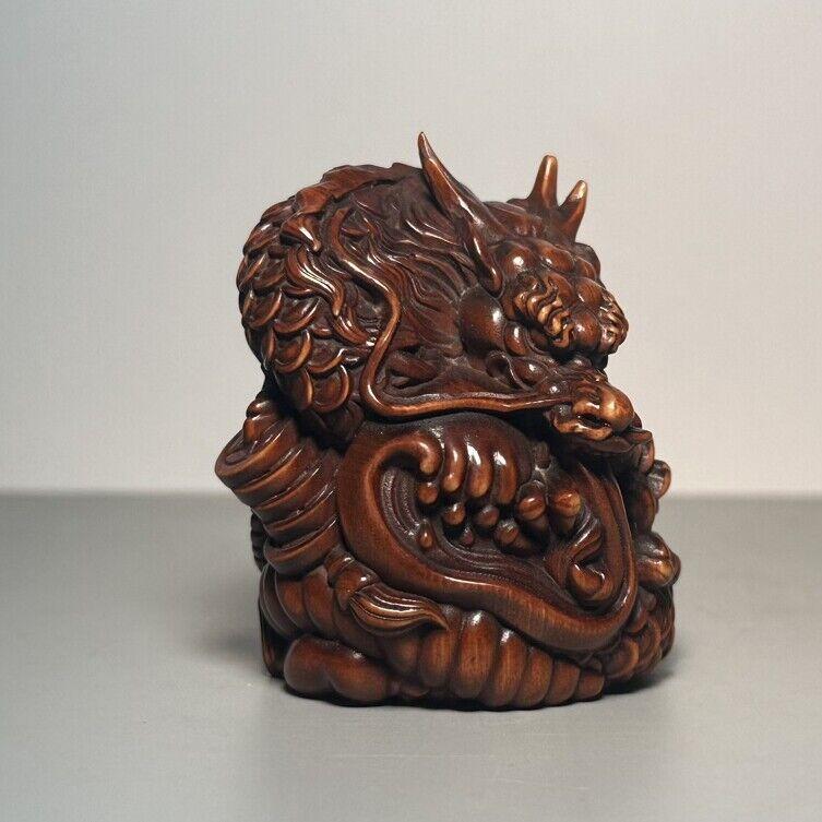 Chinese Boxwood Wooden Carvings Dragon Wood Carving Statue Loong Figurines