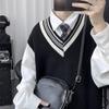 Мужской вязаный жилет с V-образным вырезом - Корейский стиль, Весна/Осень, Свободный крой