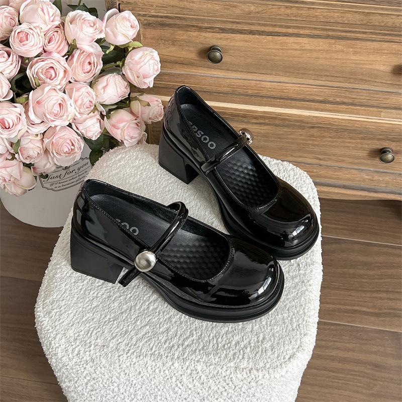 Черные ретро туфли на высоком каблуке из маленькой кожи для женской коллекции весна 2025, универсальные туфли Мэри Джейн, увеличивающие рост, для ношения с юбкой